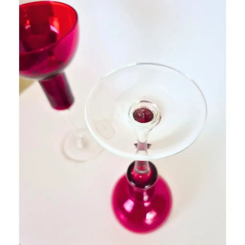 Vintage Red Cranberry Glass Candle Holders Tall Red Christmas Holiday Set of 2